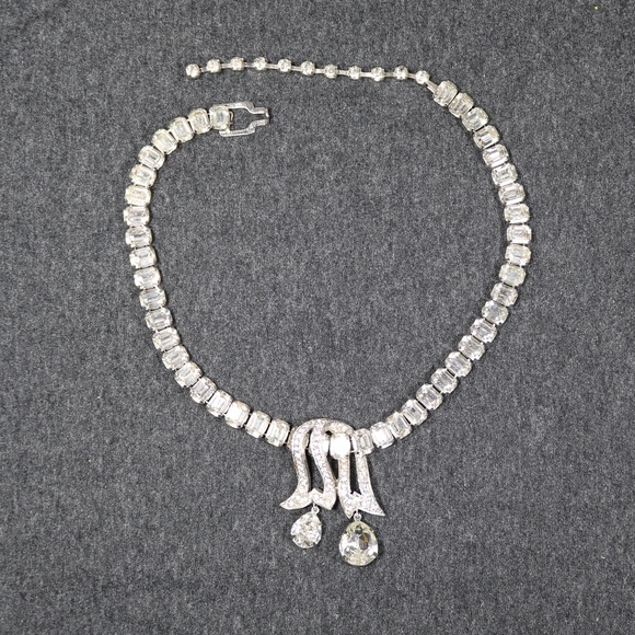 vintage costume jewelry eisenberg clear rhinestone Necklace - Picture 1 of 8